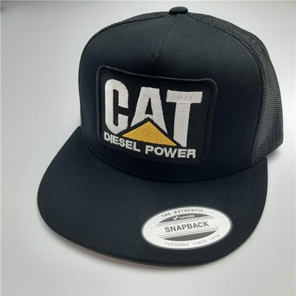 Caterpillar Diesel Power Embroidered Patch Flat Bill Trucker Hat Construction - Picture 3 of 5